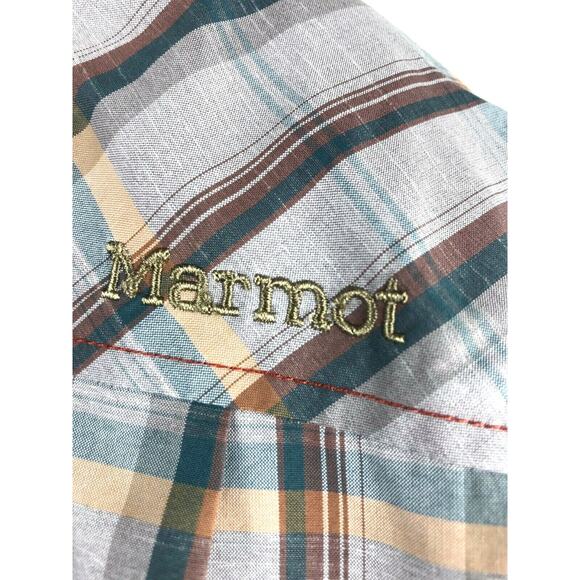 Marmot Barnabe Mens Large Auburn Heather Plaid Short Sleeve Shirt MSRP $60 - Picture 5 of 7